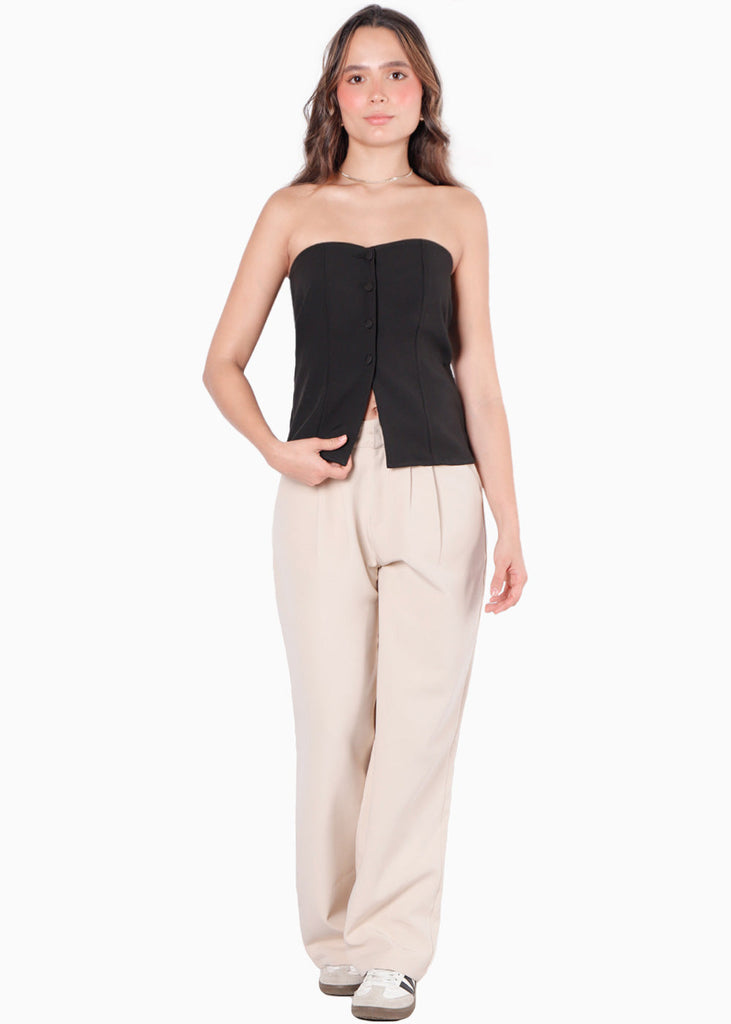 Blusa strapless con botones color negro para mujer - Flashy