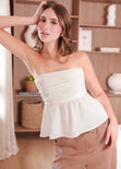 Blusa strapless con drapeado y vuelo color blanco, marfil para mujer - Flashy
