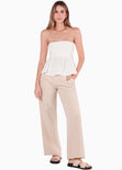 Blusa strapless con drapeado y vuelo color blanco, marfil para mujer - Flashy