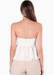 Blusa strapless con drapeado y vuelo color blanco, marfil para mujer - Flashy