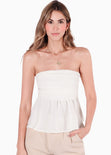 Blusa strapless con drapeado y vuelo color blanco, marfil para mujer - Flashy