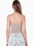Blusa strapless con escote en v color café para mujer - Flashy