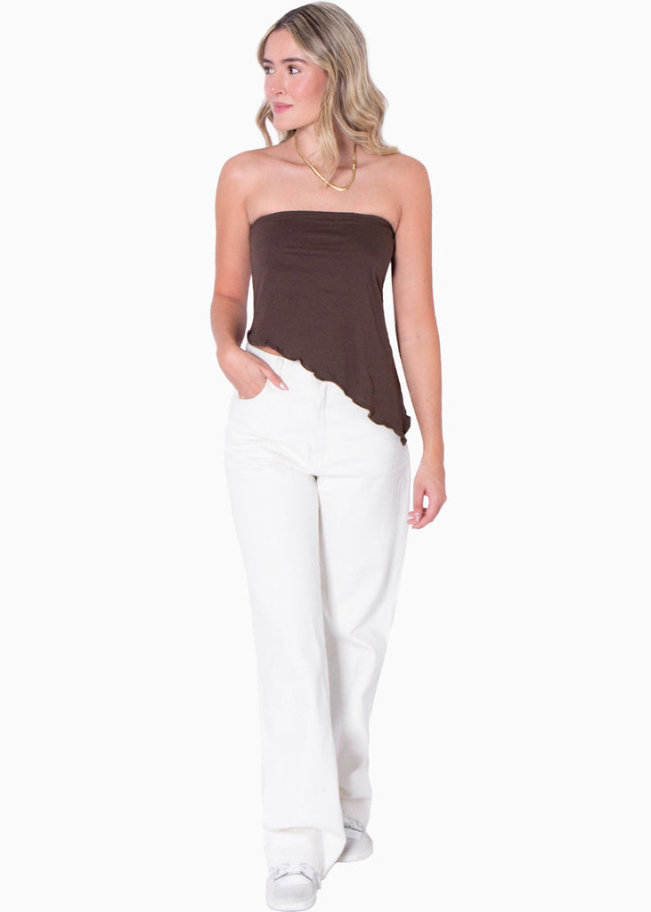 Blusa strapless color café para mujer - Flashy
