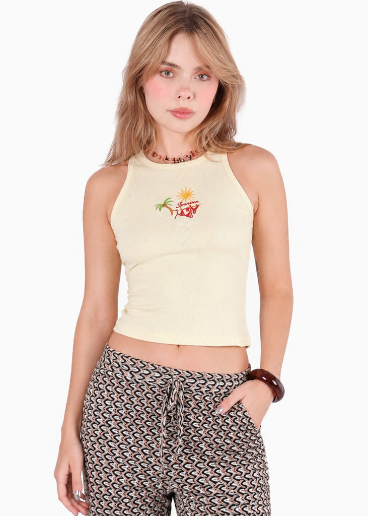 Blusa tanktop bordada de color amarillo - COPACABANA