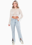 Blusa tejida de malla manga larga color blanco, marfil para mujer - Flashy