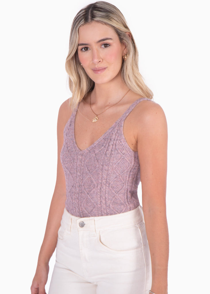 Blusa tejida de tiras con escote en v color lila para mujer - Flashy