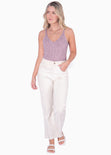 Blusa tejida de tiras con escote en v color lila para mujer - Flashy