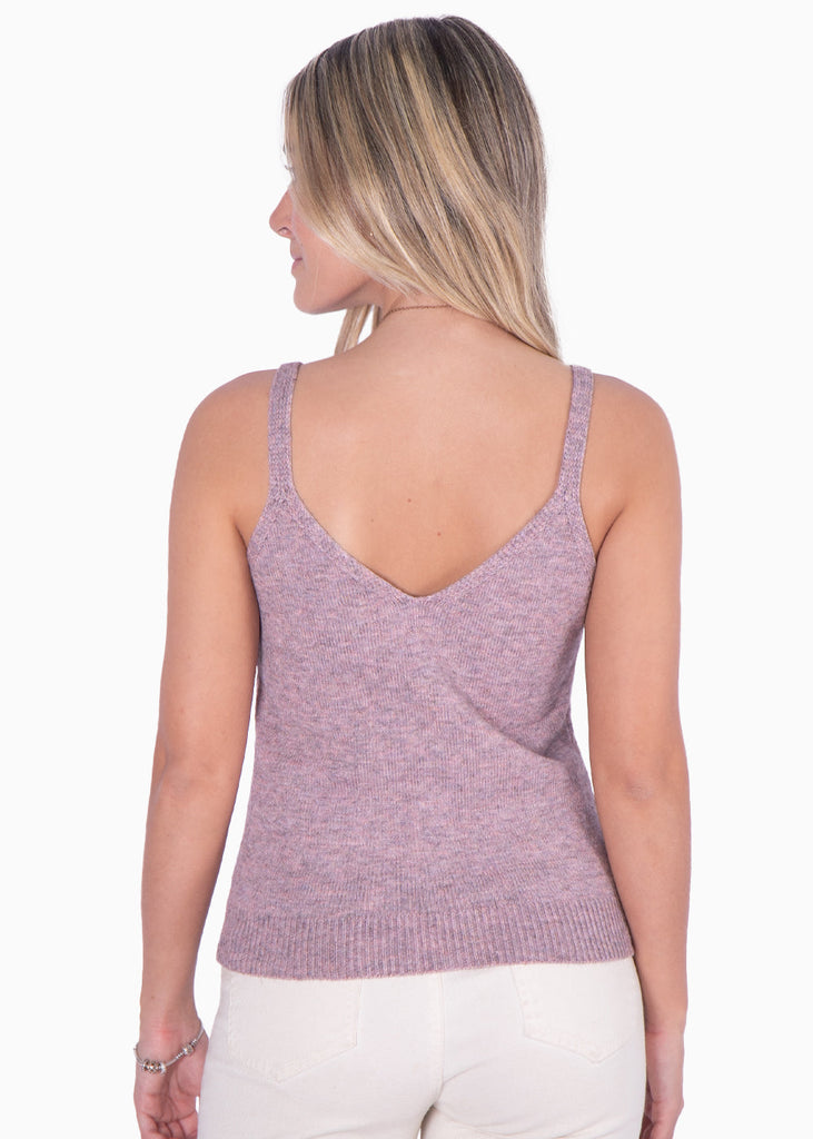 Blusa tejida de tiras con escote en v color lila para mujer - Flashy
