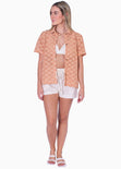 Blusa tejida manga corta y de botones color naranja para mujer - Flashy