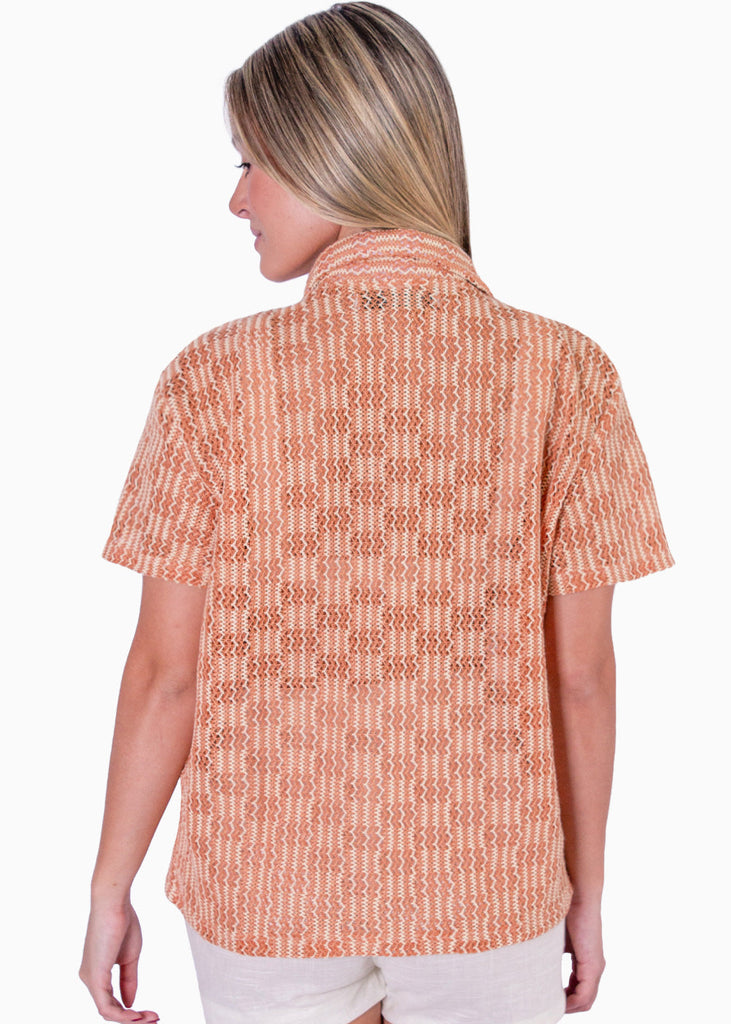 Blusa tejida manga corta y de botones color naranja para mujer - Flashy