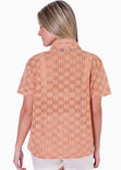 Blusa tejida manga corta y de botones color naranja para mujer - Flashy