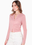 Blusa tipo cardigan con perilla y botones color rosado para mujer - Flashy