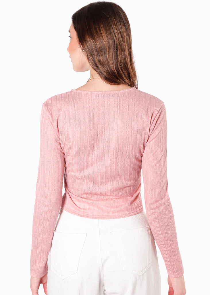 Blusa tipo cardigan con perilla y botones color rosado para mujer - Flashy