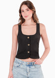 Blusa tipo chaleco con botones dorados color negro para mujer - Flashy