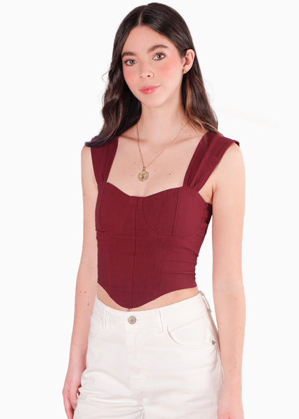 Blusa tipo corset sin mangas color vino para mujer - Flashy