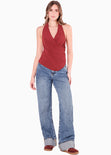 Blusa tipo halter con drapeado color negro para mujer - Flashy