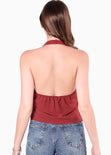 Blusa tipo halter con drapeado color negro para mujer - Flashy
