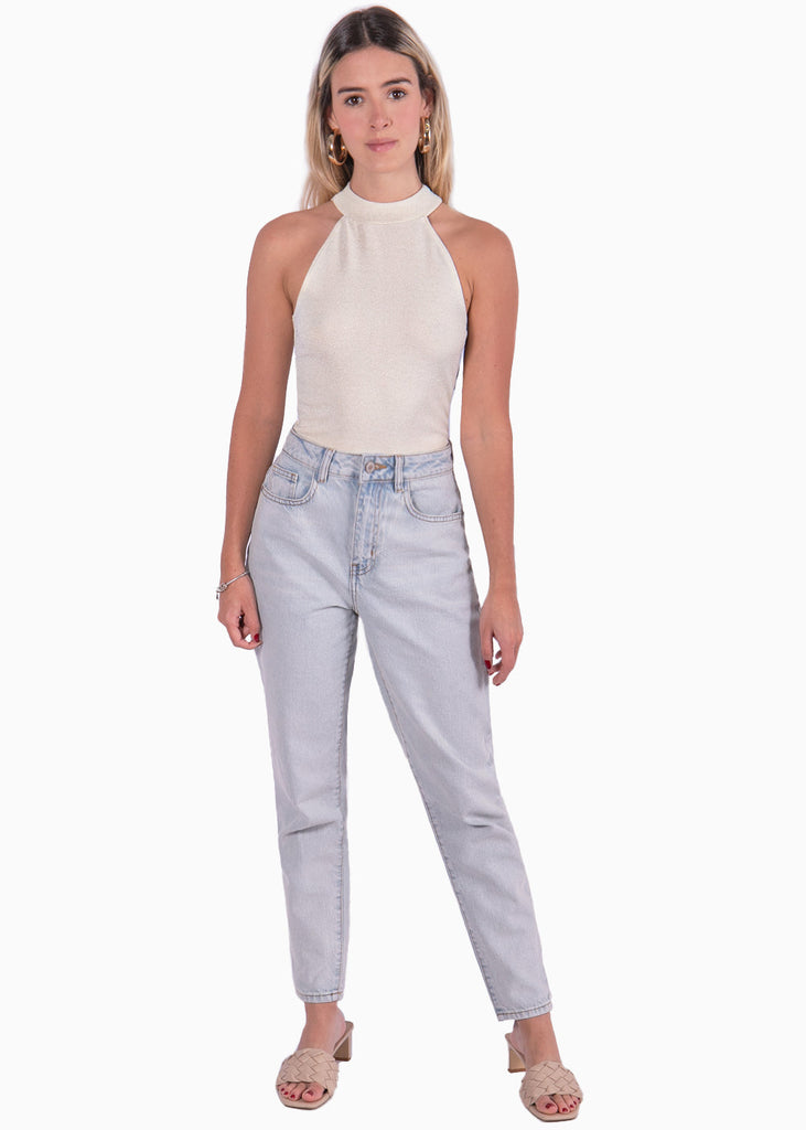 Body con cuello halter y espalda descubierta color blanco, marfil para mujer - Flashy