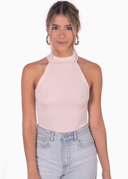 Body con cuello halter y espalda descubierta color rosado para mujer - Flashy
