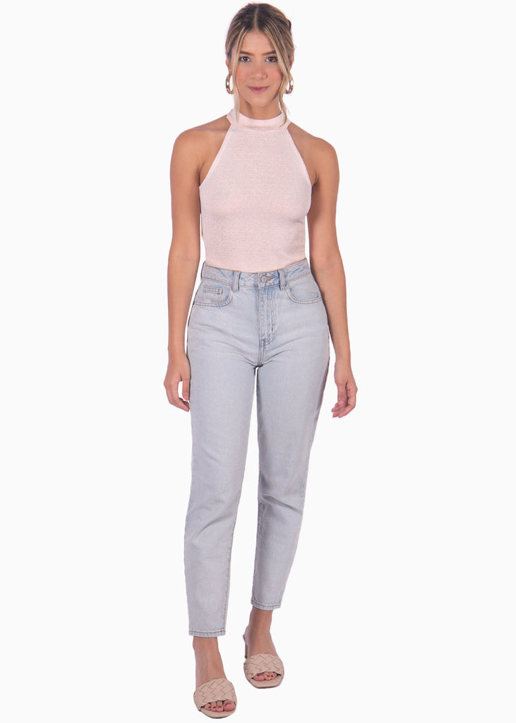 Body con cuello halter y espalda descubierta color rosado para mujer - Flashy