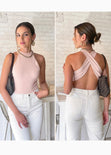 Body con cuello halter y espalda descubierta color rosado para mujer - Flashy
