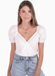Body con escote cruzado y mangas abullonadas color blanco para mujer - Flashy