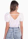 Body con escote cruzado y mangas abullonadas color blanco para mujer - Flashy