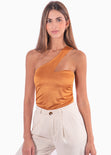 Body con escote de un solo hombro color naranja para mujer - Flashy