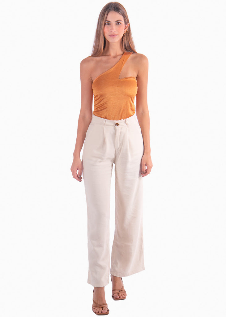 Body con escote de un solo hombro color naranja para mujer - Flashy