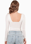 Body con escote en v y mangas largas color blanco, marfil para mujer - Flashy