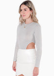 Body costillero manga larga con efecto brillo color plateado para mujer - Flashy