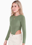 Body costillero manga larga color verde para mujer - Flashy