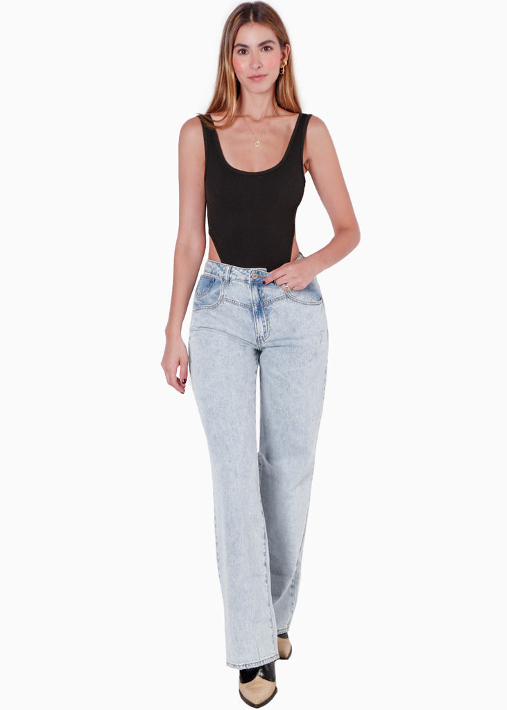 Body costillero sin mangas color negro para mujer - Flashy