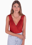 Body de tiras con drapeado en escote y espalda color terracota para mujer - Flashy