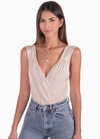 Body de tiras con drapeado en escote y espalda color beige para mujer - Flashy