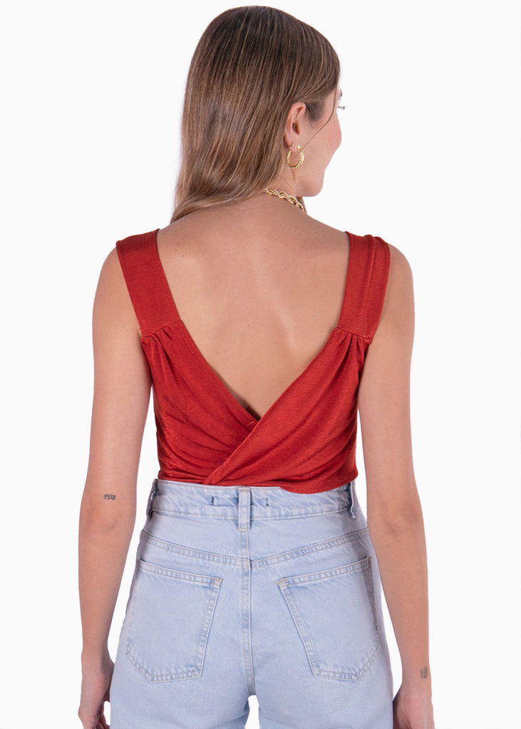 Body de tiras con drapeado en escote y espalda color terracota para mujer - Flashy