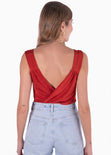 Body de tiras con drapeado en escote y espalda color terracota para mujer - Flashy
