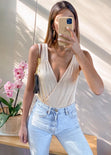 Body de tiras con drapeado en escote y espalda color beige para mujer - Flashy