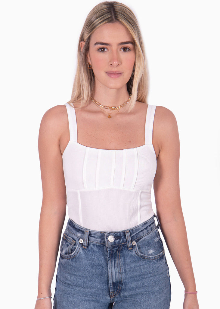 Body de tiras con escote cuadrado color blanco, marfil para mujer - Flashy