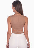 Body sin mangas  con escote cuadrado y aberturas en costados color café para mujer - Flashy