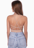 Body de tiras con espalda descubierta color camel, café para mujer - Flashy