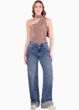 Body de un solo hombro con gargantilla color beige para mujer - Flashy