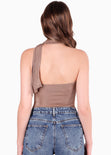 Body de un solo hombro con gargantilla color beige para mujer - Flashy