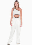 Body de un solo hombro con sesgos y abertura en costado color blanco, marfil para mujer - Flashy