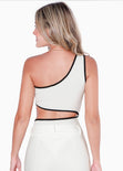 Body de un solo hombro con sesgos y abertura en costado color blanco, marfil para mujer - Flashy