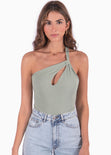 Body de un solo hombro color verde para mujer - Flashy