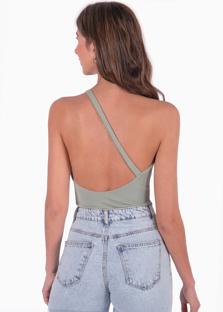 Body de un solo hombro color verde para mujer - Flashy