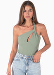 Body de un solo hombro color verde para mujer - Flashy