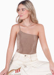 Body de un solo hombro color café para mujer - Flashy