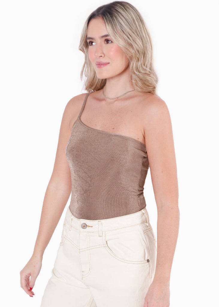 Body de un solo hombro color café para mujer - Flashy